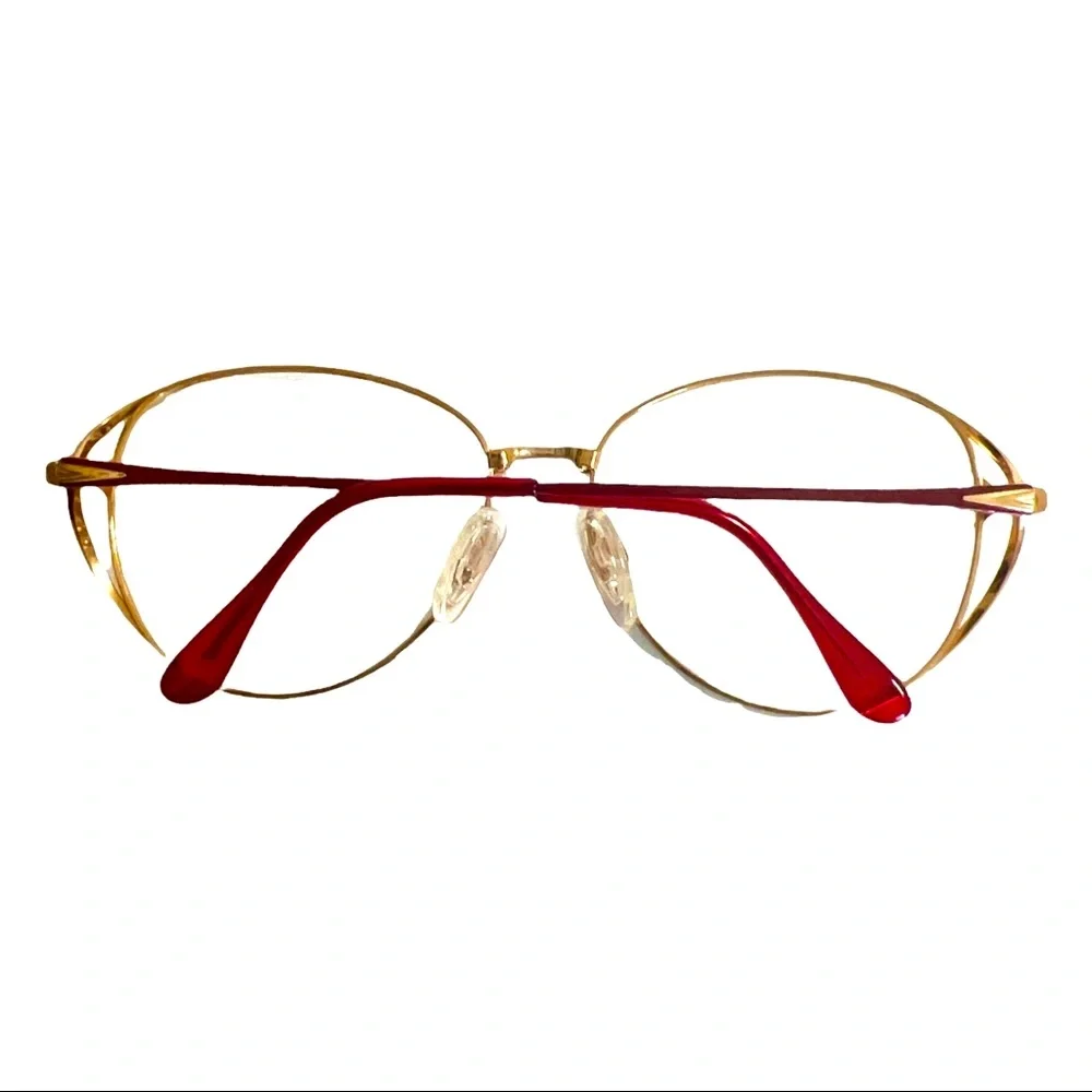 1980’s Gloria Vanderbilt Oversized Gold Eyeglasses, Red/Gold, Deadstock‎